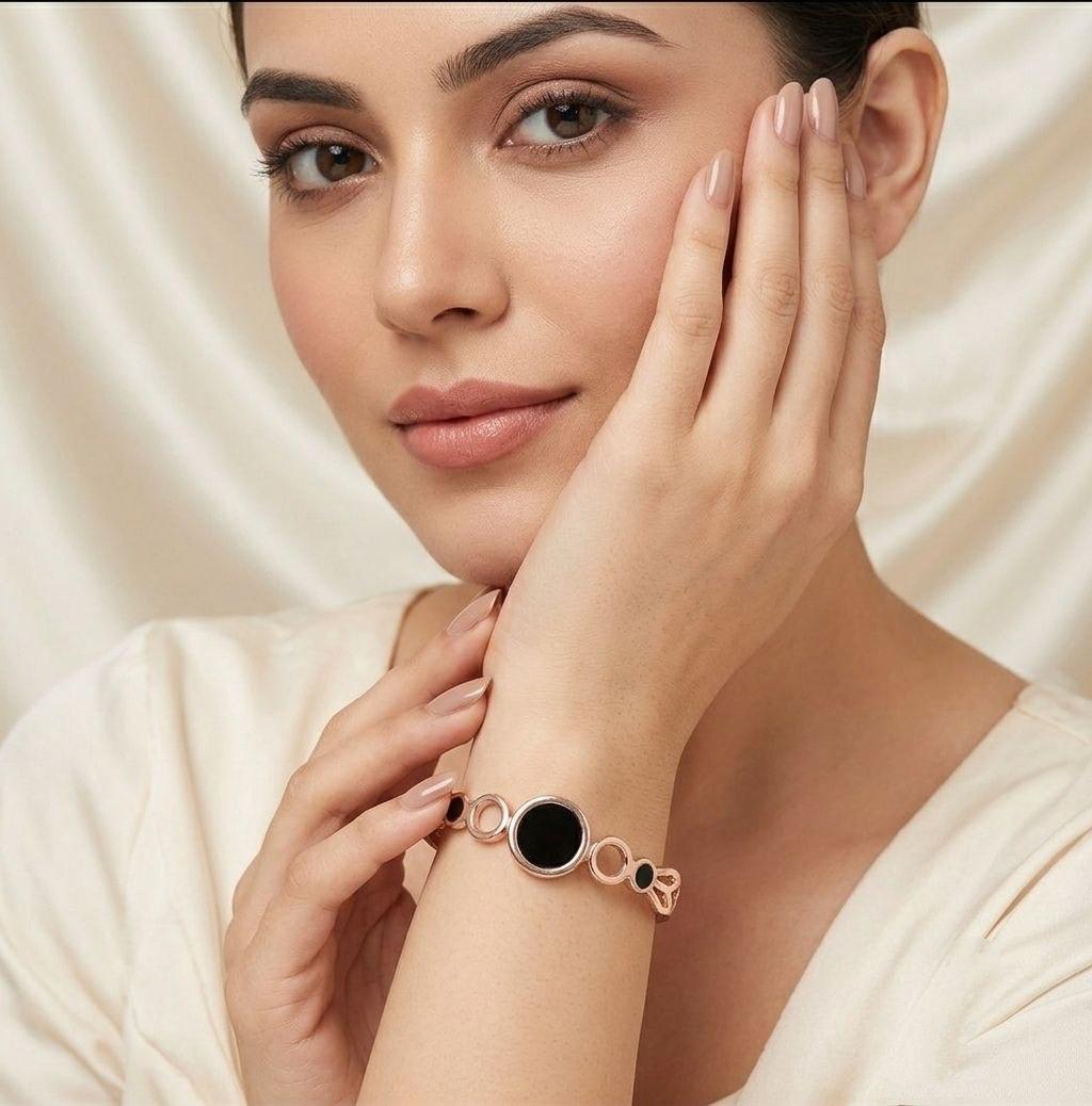 Rose Gold Plated Black Stone Bracelet