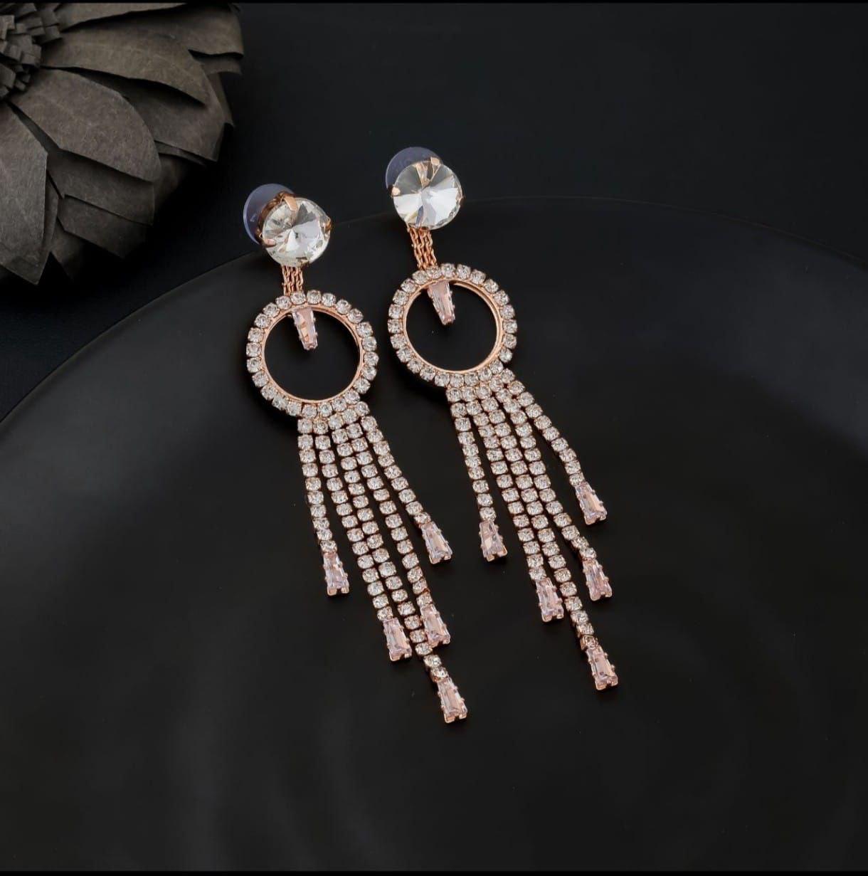 Rose Gold Plated Long Earrings