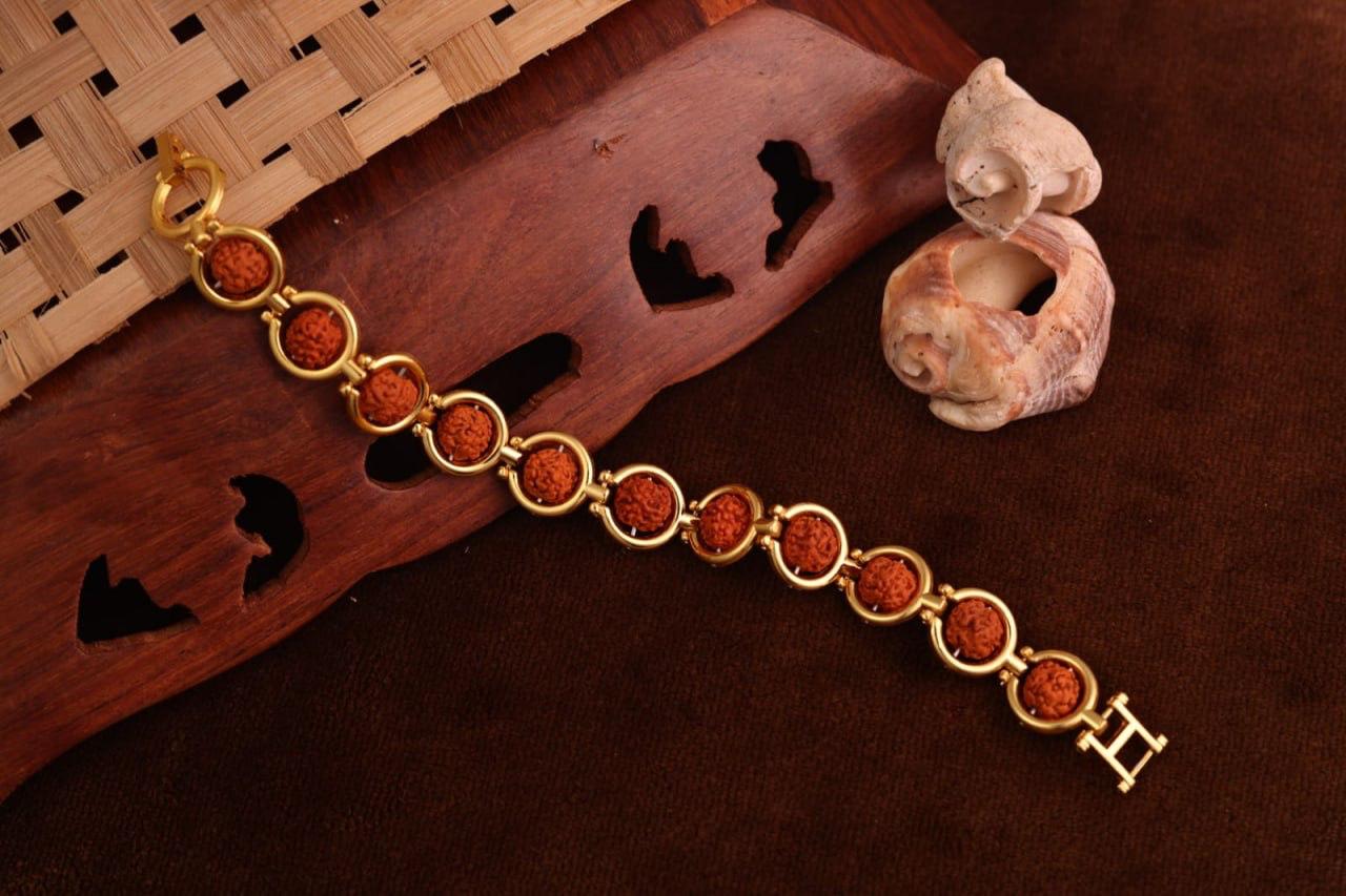 Gold Plated Rudraksha Style Men’s Bracelet