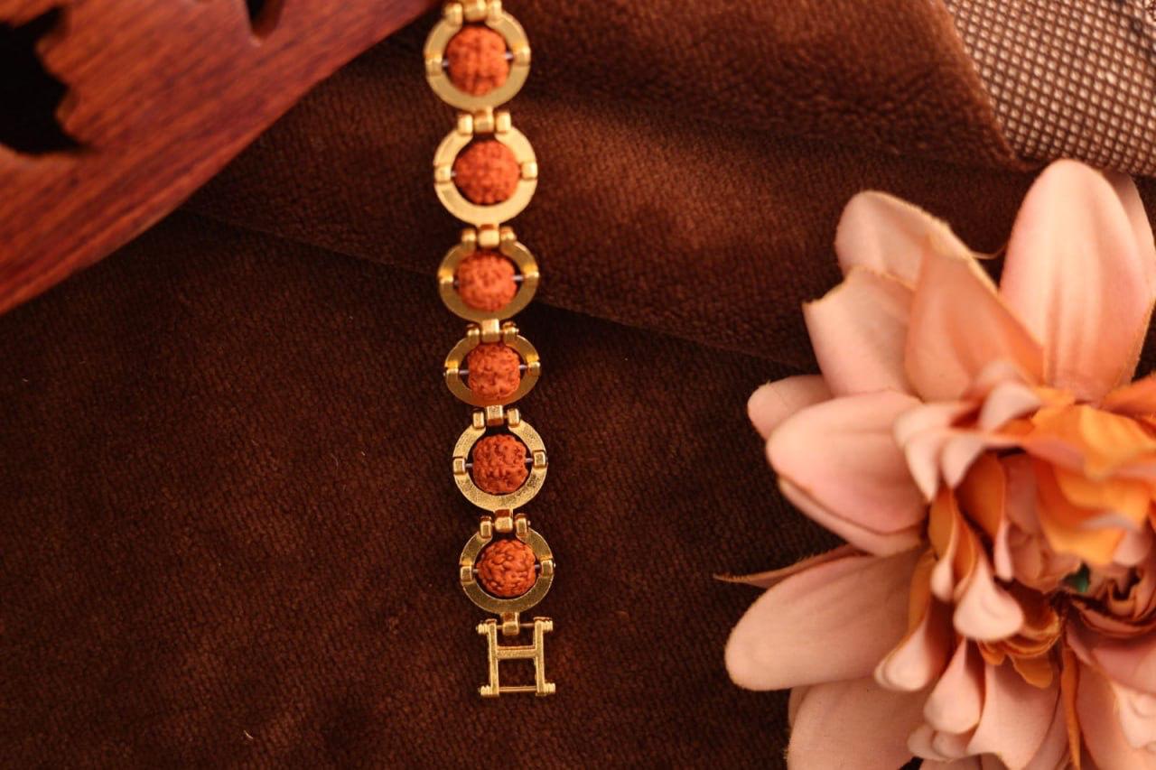 Gold Plated Rudraksha Style Men’s Bracelet