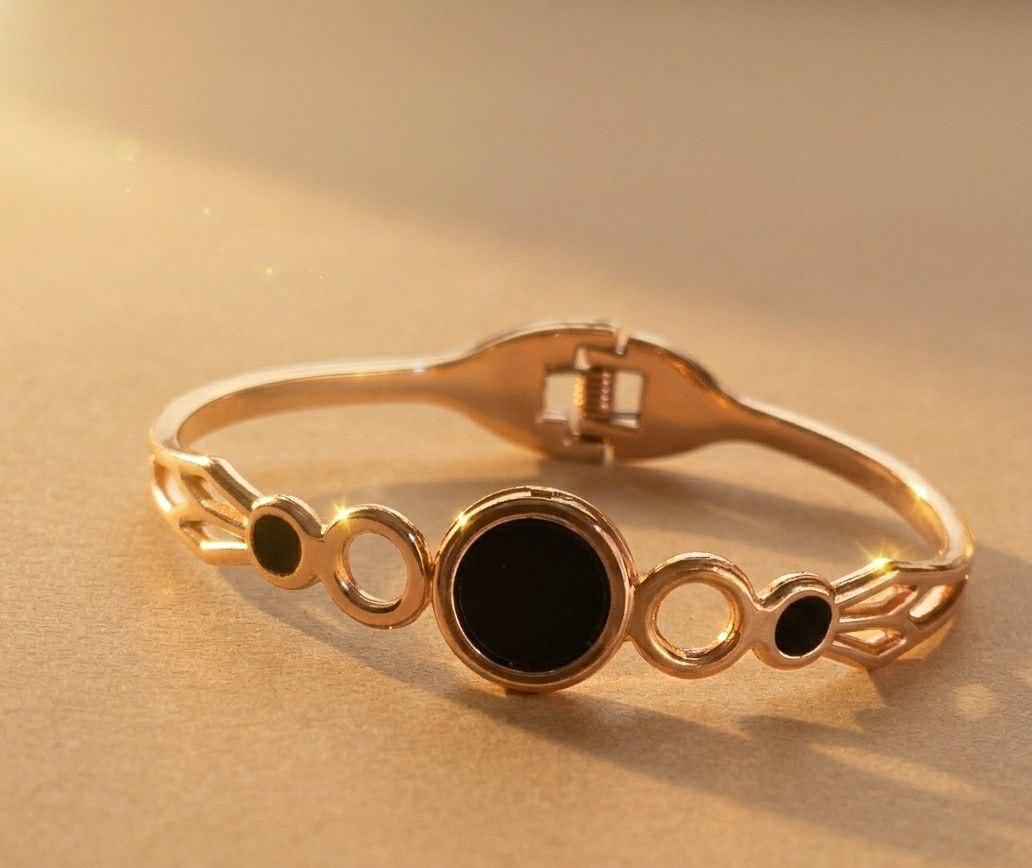 Rose Gold Plated Black Stone Bracelet