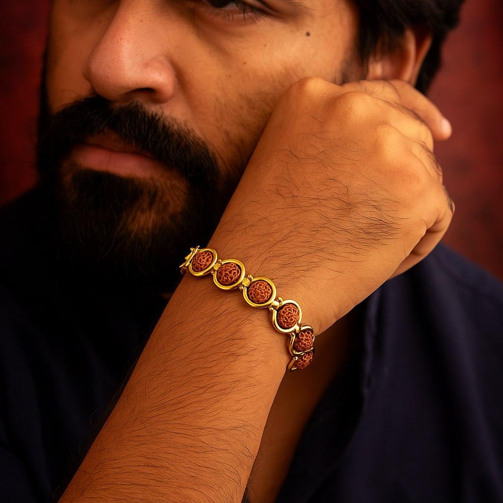 Gold Plated Rudraksha Style Men’s Bracelet