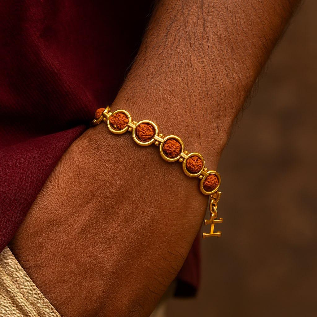 Gold Plated Rudraksha Style Men’s Bracelet