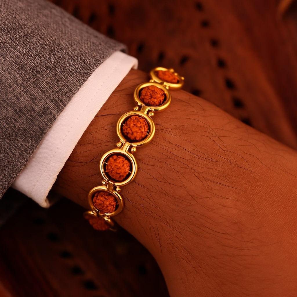 Gold Plated Rudraksha Style Men’s Bracelet
